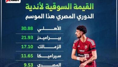 القيمة السوقية لأندية الدوري المصري قبل انطلاقه اليوم.. إنفوجراف