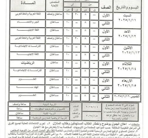 تعرف على موعد جدول امتحانات الصفين الأول والثانى الإعدادى فى سوهاج