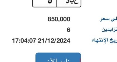 تنافس 6 أشخاص على لوحة سيارة "ع ب د – 5" المميزة يرفع سعرها لـ850 ألف جنيه