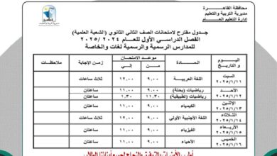 ننشر جدول امتحانات نصف العام لجميع الصفوف بمحافظة القاهرة